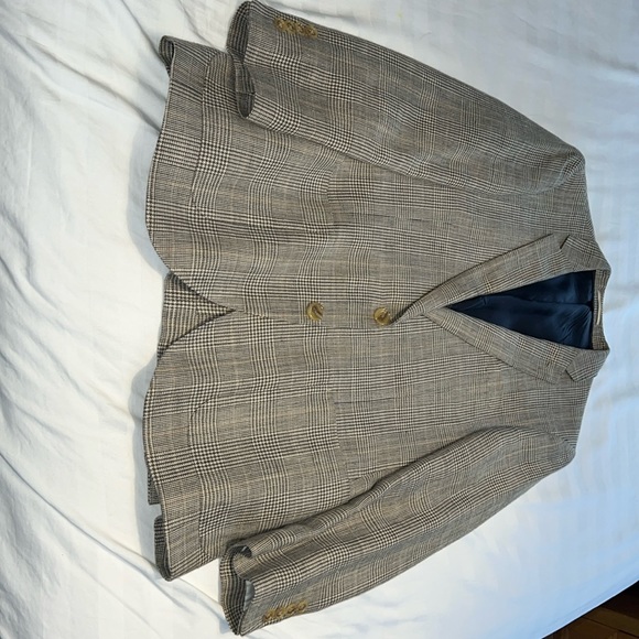 Jcrew blaze. Fabric silk and linen. Very soft jackets very style comfortable